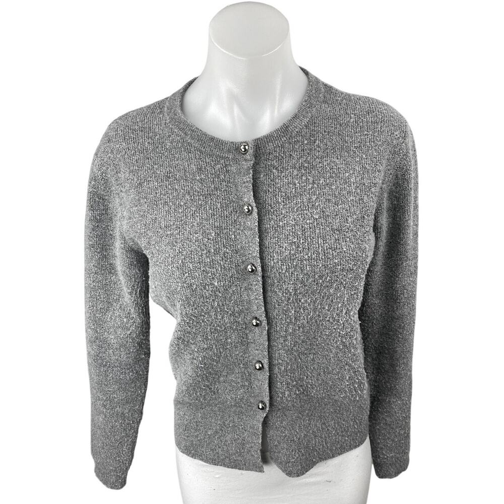 Zara Women's Gray Long Sleeve Ribbed Knit Button Up Cardigan Sweater Top Size M